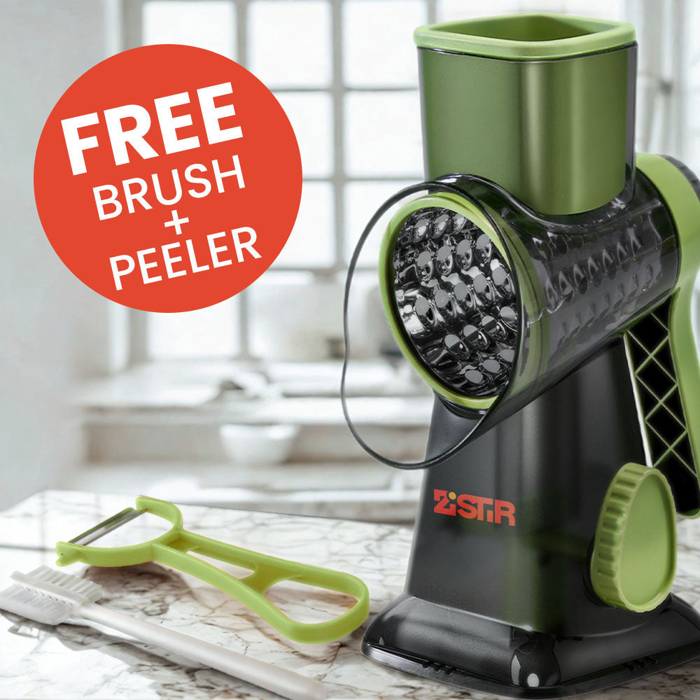 Zistir Rotary Cheese & Veggie Grater – with Free Brush & Peeler