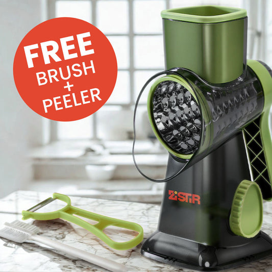 Zistir Rotary Cheese & Veggie Grater – with Free Brush & Peeler